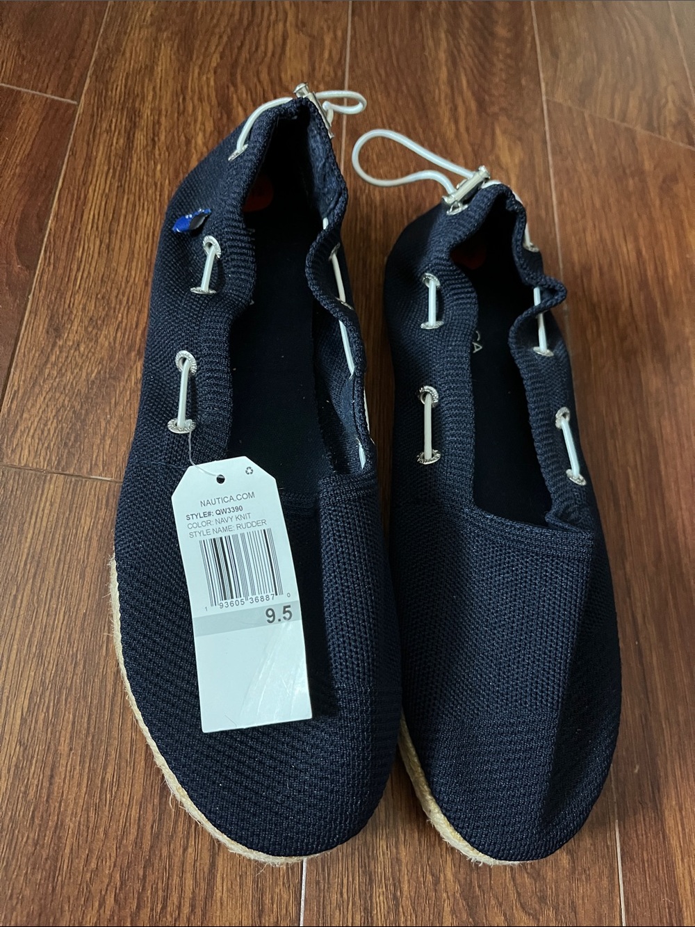 Nautica Men's Navy Slip-On Knit Boat Shoes with White Lacing